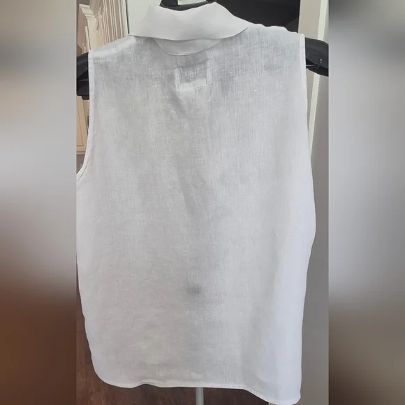 Flax By Jeanne Englehart White Sleeveless Button-Down Shirt 100% Linen - Picture 2 of 6